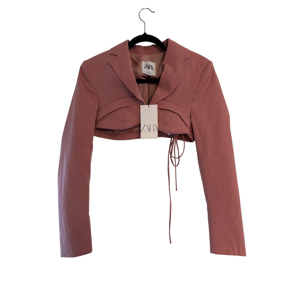 NWT Zara Women Pink Cropped Blazer Tie Side Cut Out Jacket XS